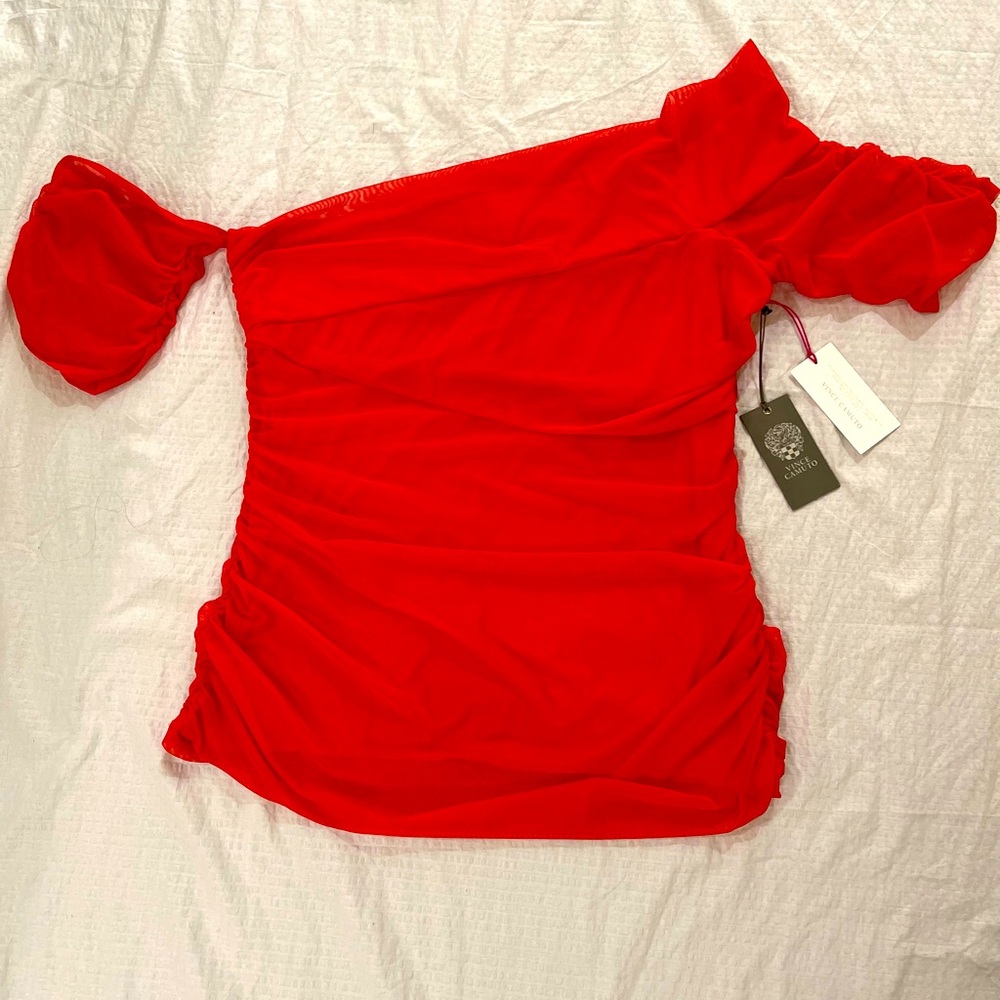 Vince Camuto modern rouge crimson red blouse. NWT.